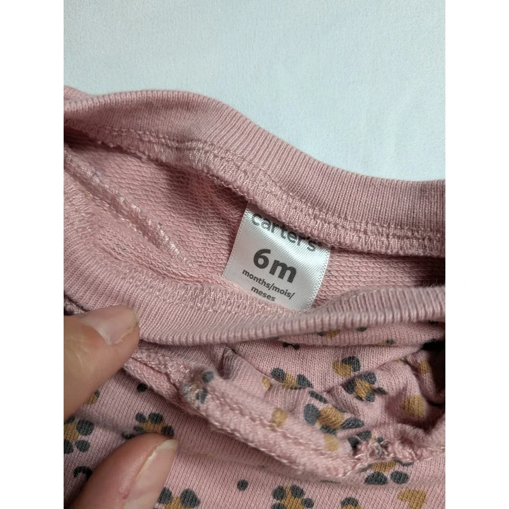 Carters Baby Girls 6M Pink Floral Leopard Ruffle Sweatshirt and Joggers Set